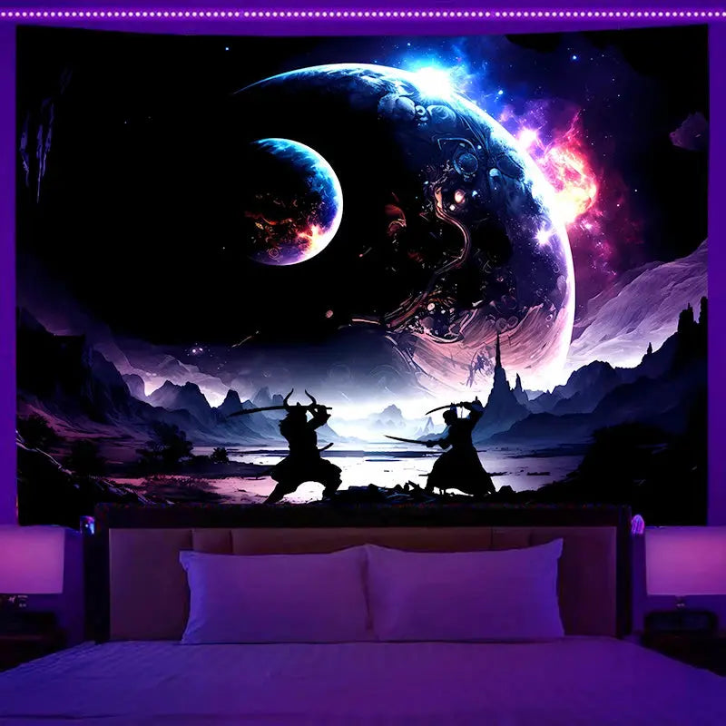 Fluorescent wall hanging fantasy starry sky planet city scenery tapestry art background cloth bedroom room home decoration June Wall Art