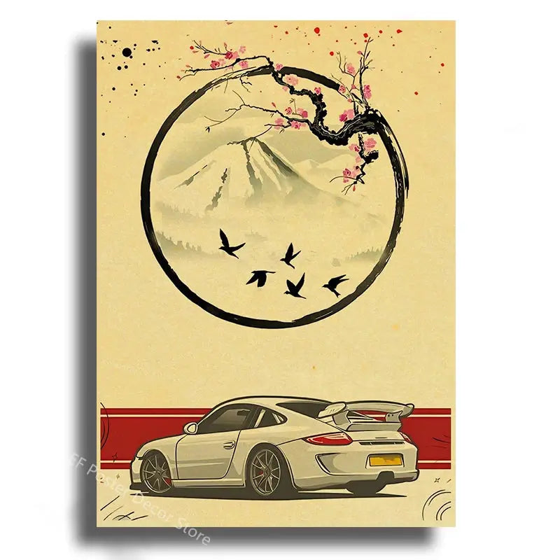 Japanese Cars Samurai Poster Painting Japan Racing Home Club Decor Wall Picture Vintage Aesthetic Jdm Car Gtr Anime Moon Printis June Wall Art