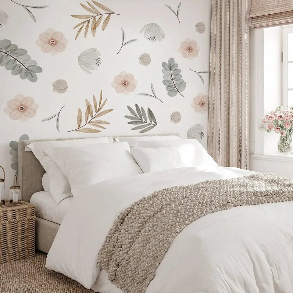 Boho Leaves Botanical DIY Wall Decals Art Mural Vinyl Wall Stickers for Nursery Kids Room Baby Girls Bedroom Home Decoration June Wall Art