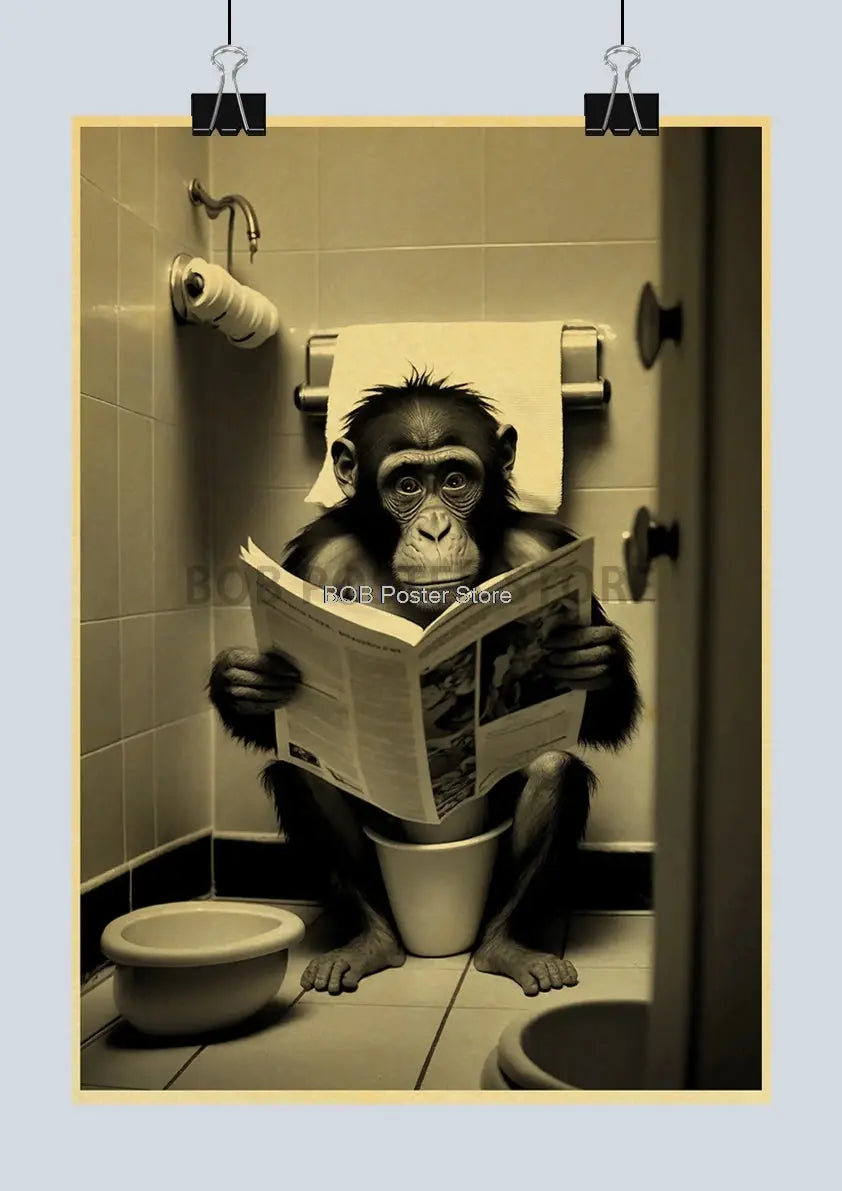 Animal Bathroom Toilet Funny Poster Kraft Paper Cat Dog Frog Art Home Decor Picture DIY Toilet Room Painting Wall Sticker Gift June Wall Art