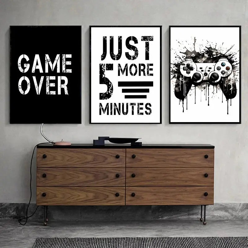Black White Game Controller Wall Art Posters and Prints Canvas Paintings Mural Pictures for Playroom Decor Gaming Players Gift June Wall Art