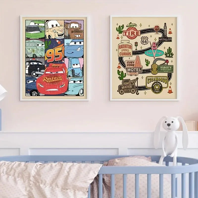 Cars Characters Lightning McQueen Art Prints Cars Movie Poster Vintage Cars Canvas Painting Boys Room Wall Picture Nursery Decor June Wall Art