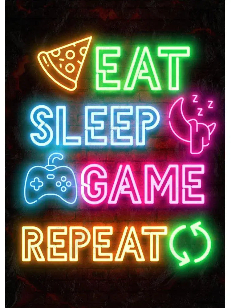Neon Art Happy Gaming Zone Games Room Poster Print Canvas Painting Gamer Office Wall Art For Boy Bedroom Home Decor No LED June Wall Art