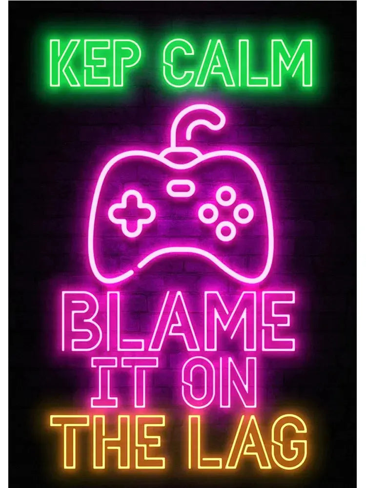 Neon Art Happy Gaming Zone Games Room Poster Print Canvas Painting Gamer Office Wall Art For Boy Bedroom Home Decor No LED June Wall Art