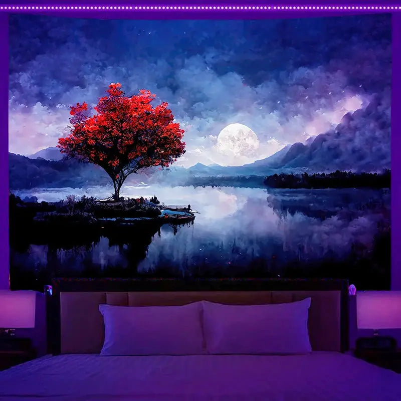 Fluorescent wall hanging fantasy starry sky planet city scenery tapestry art background cloth bedroom room home decoration June Wall Art