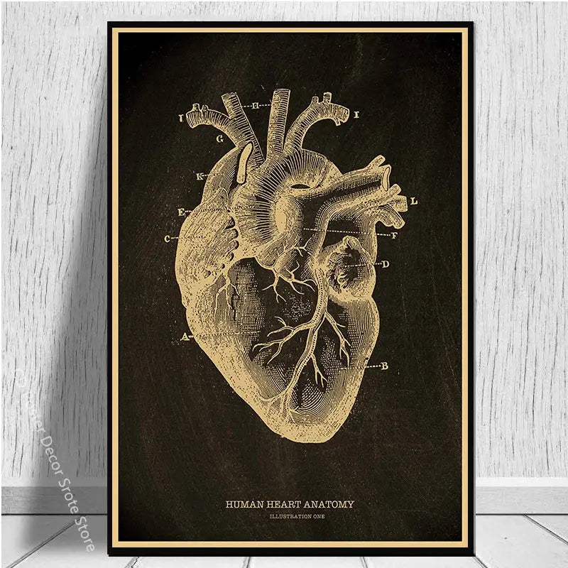 Heart/Skull/Brain Kraft Paper Poster Chalkboard Anatomical Skeleton Vintage Home Room Medicine Decor Medical Art Wall Painting June Wall Art