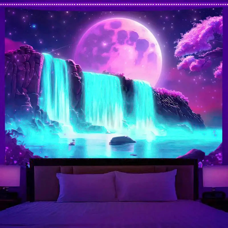 Fluorescent wall hanging fantasy starry sky planet city scenery tapestry art background cloth bedroom room home decoration June Wall Art