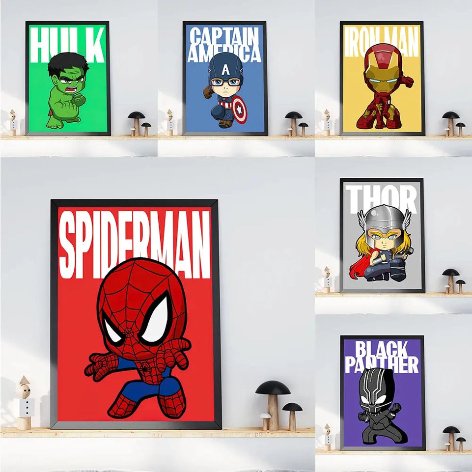 MINISO Marvel Wall Art Posters SpiderMan Iron Man Avengers Superhero Disney Kid Room Decor Cartoon Canvas Painting Picture Print June Wall Art