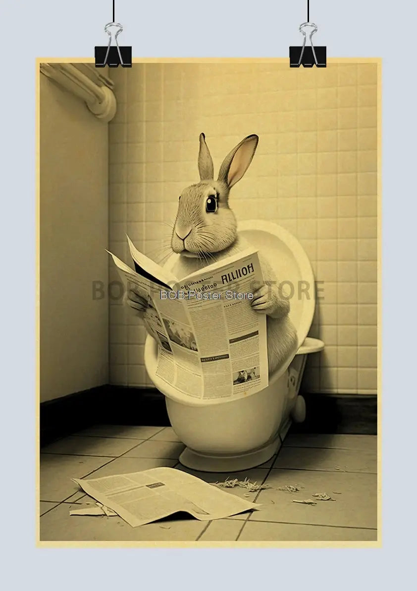 Animal Bathroom Toilet Funny Poster Kraft Paper Cat Dog Frog Art Home Decor Picture DIY Toilet Room Painting Wall Sticker Gift June Wall Art