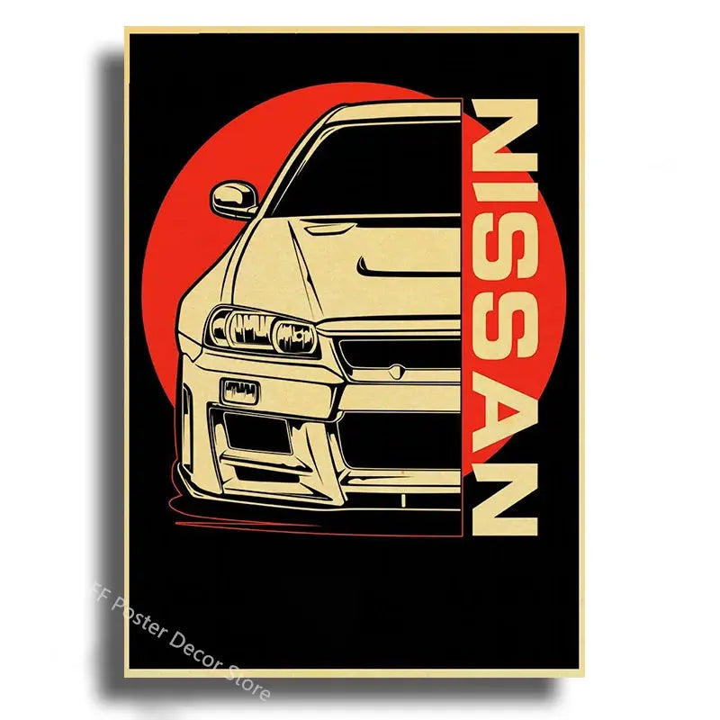 Japanese Cars Samurai Poster Painting Japan Racing Home Club Decor Wall Picture Vintage Aesthetic Jdm Car Gtr Anime Moon Printis June Wall Art