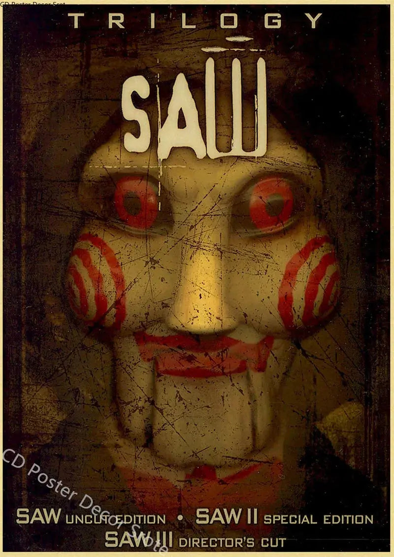 Horror Movie Saw Poster Film Retro Kraft Paper Posters DIY Vintage Home Room Bar Cafe Cinema Decor Aesthetic Art Wall Painting June Wall Art