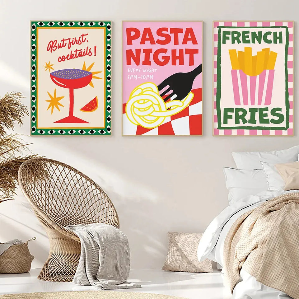 Color Food Art Quote Poster Pasta Club Canvas Painting Wall Prints French Fries Kitchen Pictures for Living Cafe Home Decoration June Wall Art