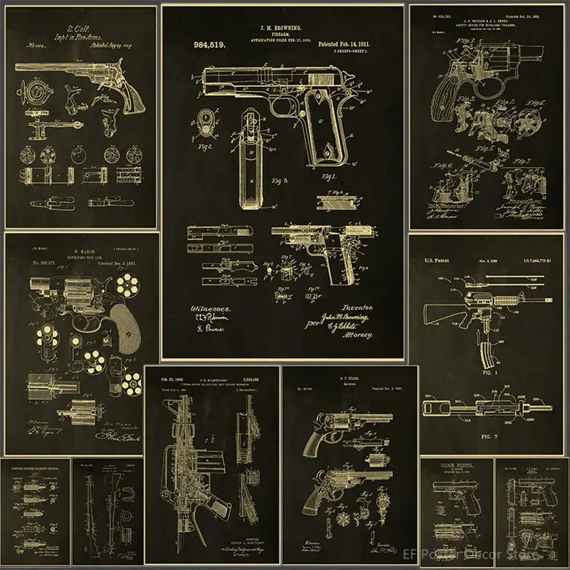 Gun Studies Posters Pistol/Rifle/Revolver Poster Home Room Club Decor Aesthetic Painting Handgun Vintage Prints Art Wall Picture June Wall Art