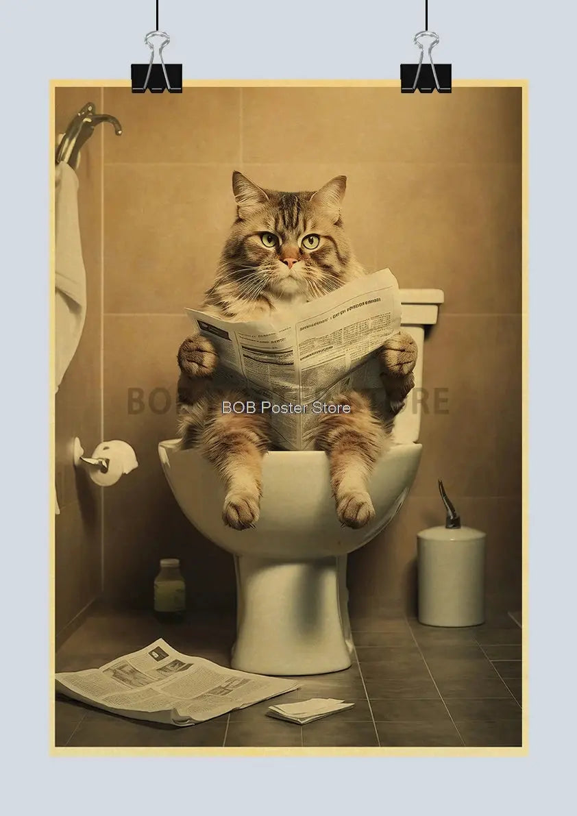 Animal Bathroom Toilet Funny Poster Kraft Paper Cat Dog Frog Art Home Decor Picture DIY Toilet Room Painting Wall Sticker Gift June Wall Art