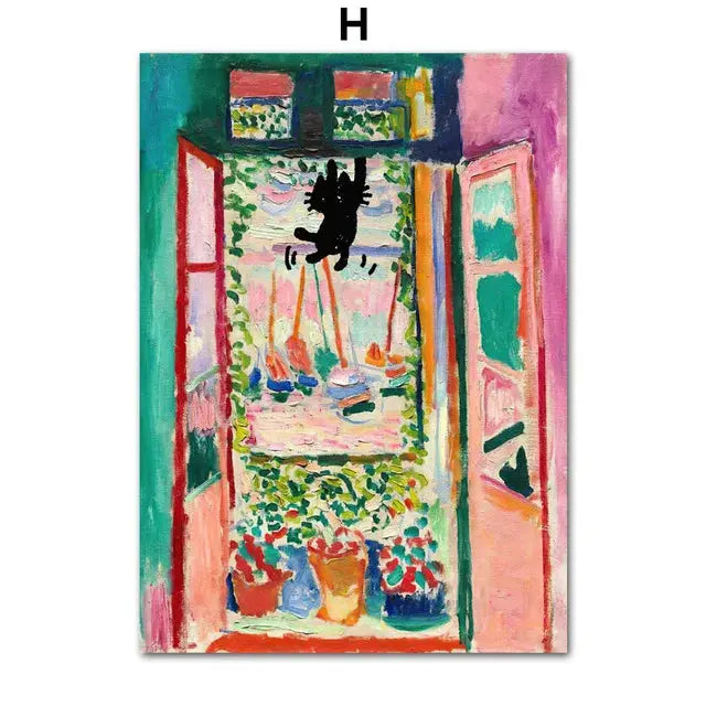 Funny Art Matisse Monet Black Cat Van Gogh Sunflowers Canvas Painting Posters and Prints Wall Pictures for Living Room Decor June Wall Art