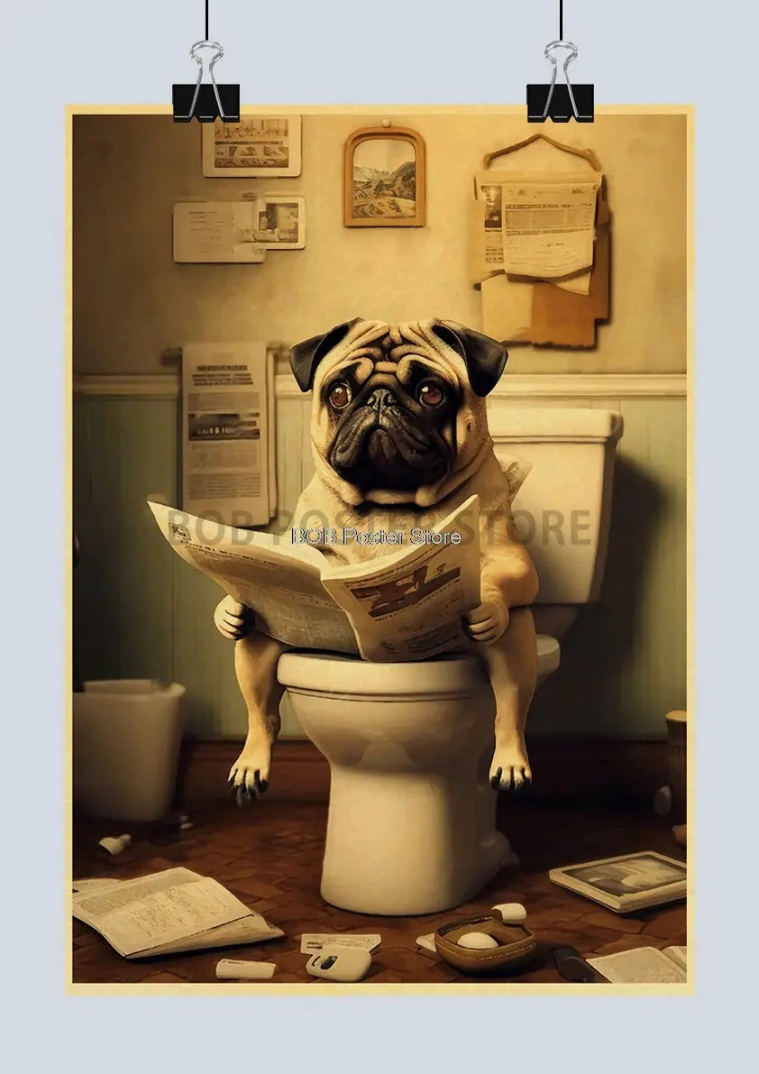 Animal Bathroom Toilet Funny Poster Kraft Paper Cat Dog Frog Art Home Decor Picture DIY Toilet Room Painting Wall Sticker Gift June Wall Art