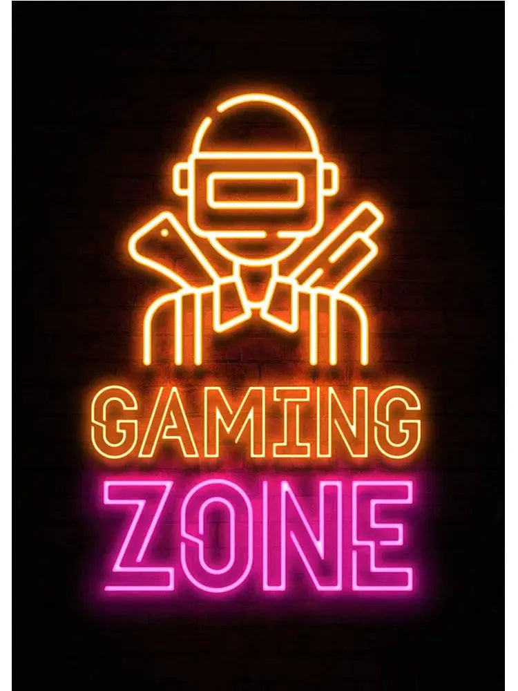 Neon Art Happy Gaming Zone Games Room Poster Print Canvas Painting Gamer Office Wall Art For Boy Bedroom Home Decor No LED June Wall Art