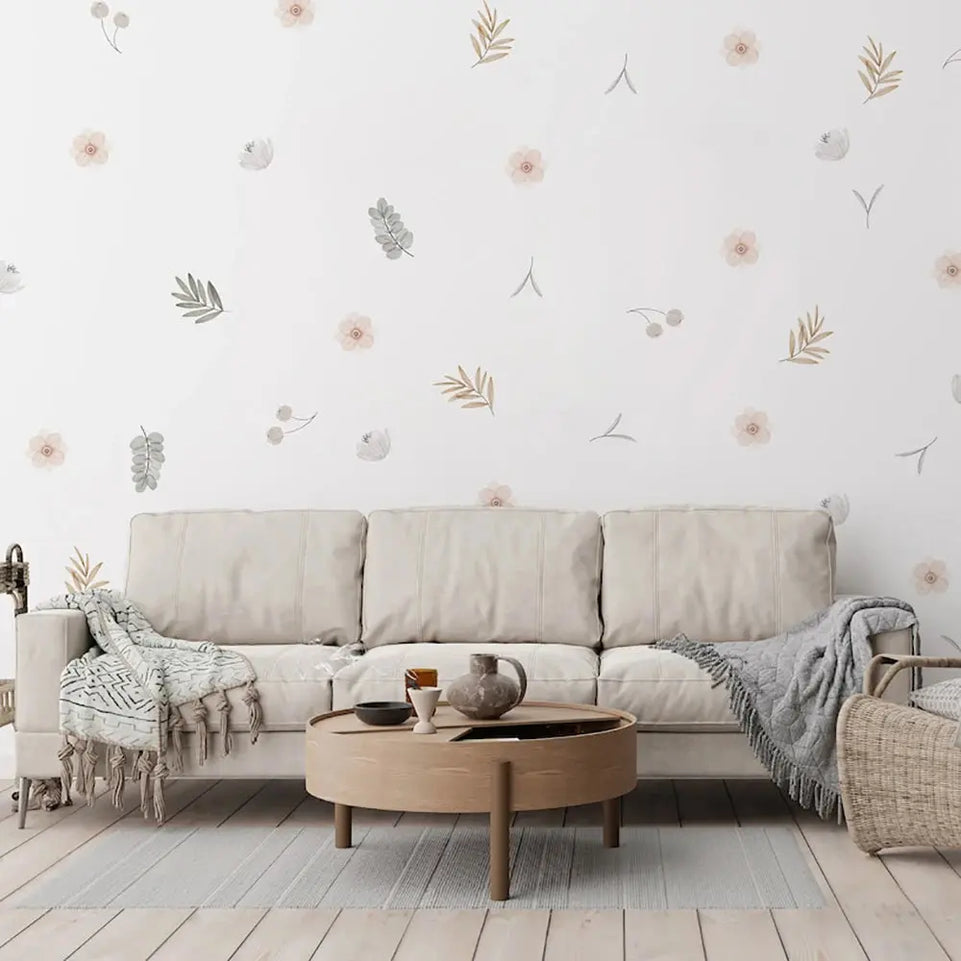 Boho Leaves Botanical DIY Wall Decals Art Mural Vinyl Wall Stickers for Nursery Kids Room Baby Girls Bedroom Home Decoration June Wall Art