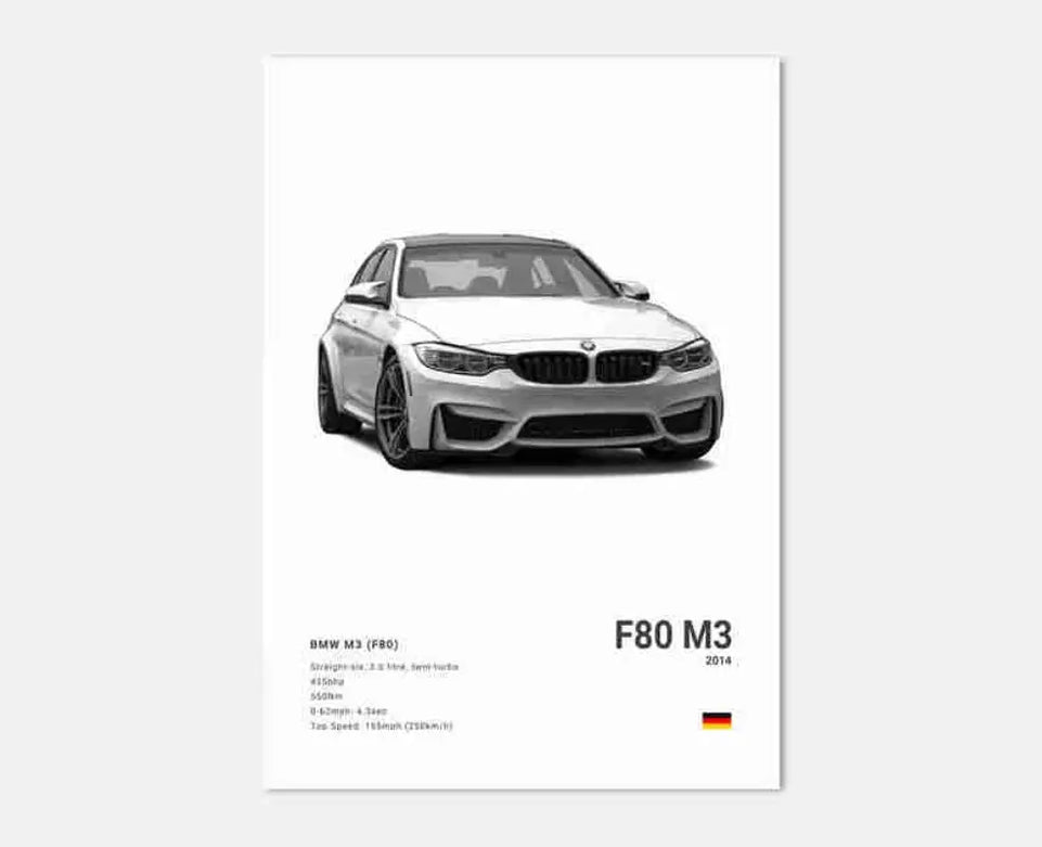 Pop Black And White Poster Wall Art Luxury Supercar F80 M3 M140 GTR HD Oil On Canvas Print Home Living Room Bedroom Decor Gift June Wall Art