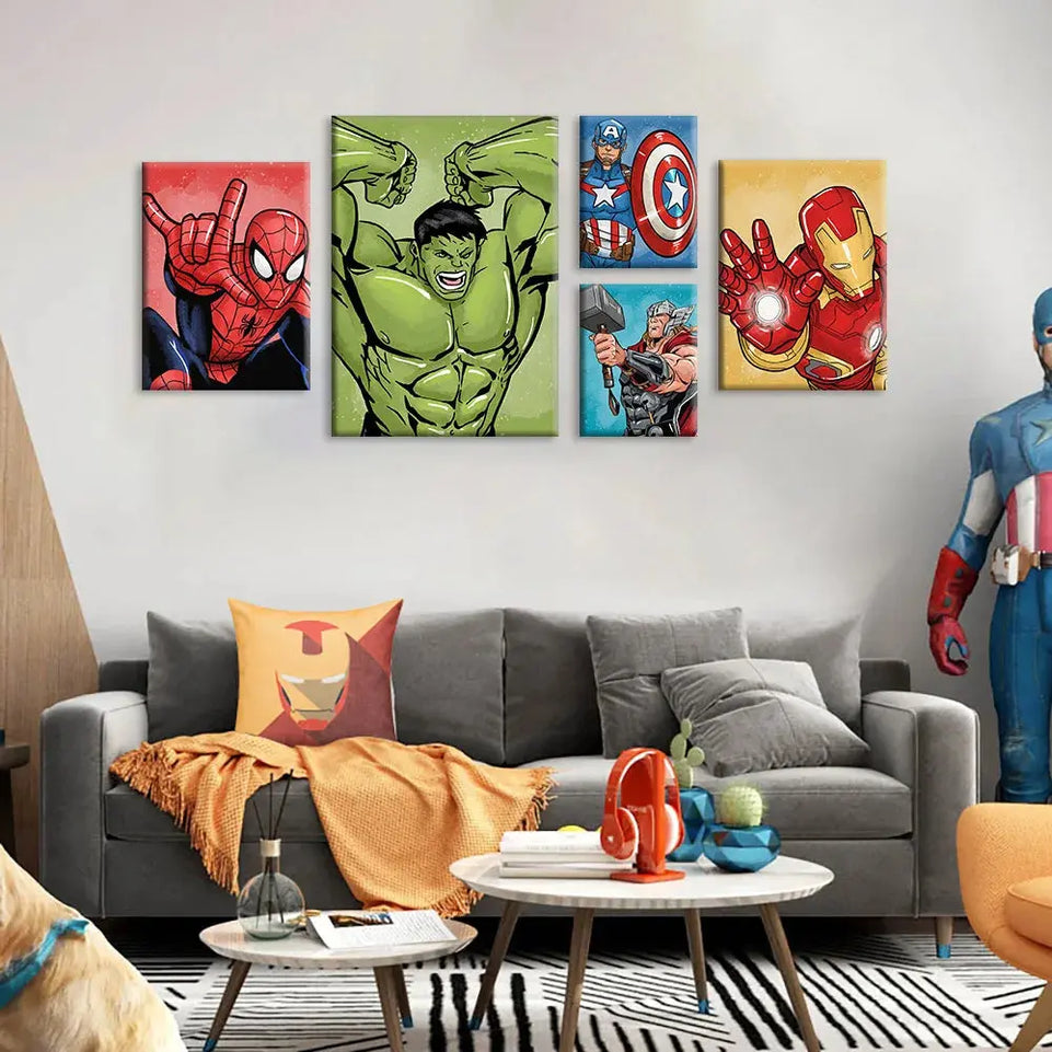 MINISO Poster Marvel Canvas Wall Art Print Mural Spider-Man Iron Man Captain America Cartoon Poster Home Decor Gift for Friends June Wall Art