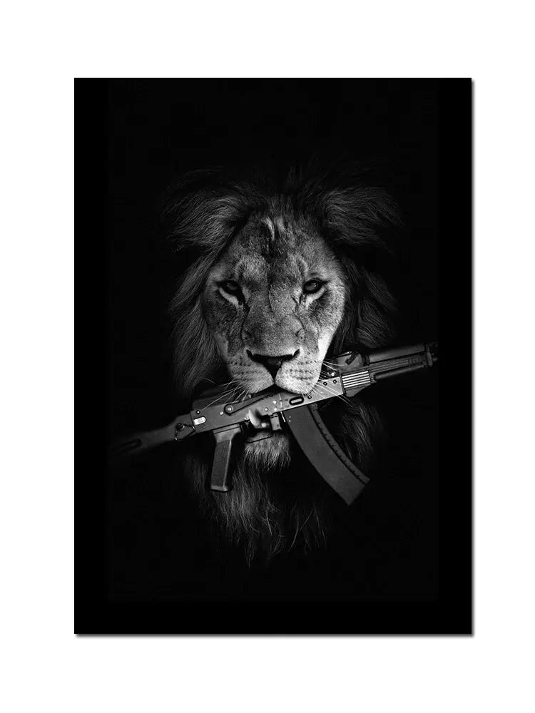 Fashion Black Doberman Dog Lion With A Pistol Poster Canvas Painting Luxury Animal Wall Art Picture For Living Room Home Decor June Wall Art