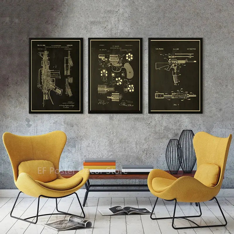 Gun Studies Posters Pistol/Rifle/Revolver Poster Home Room Club Decor Aesthetic Painting Handgun Vintage Prints Art Wall Picture June Wall Art