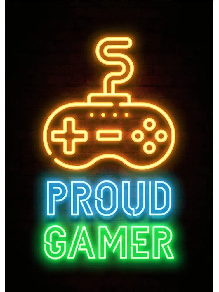 Neon Art Happy Gaming Zone Games Room Poster Print Canvas Painting Gamer Office Wall Art For Boy Bedroom Home Decor No LED June Wall Art
