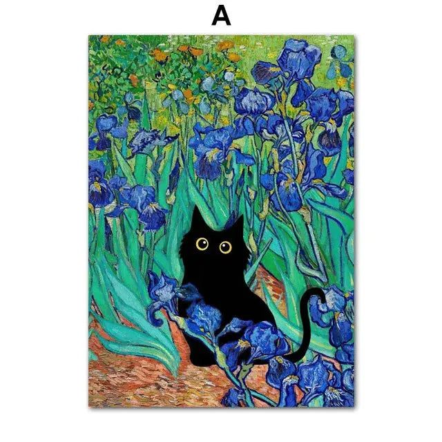 Funny Art Matisse Monet Black Cat Van Gogh Sunflowers Canvas Painting Posters and Prints Wall Pictures for Living Room Decor June Wall Art