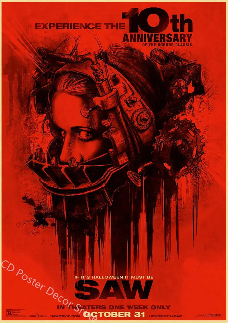 Horror Movie Saw Poster Film Retro Kraft Paper Posters DIY Vintage Home Room Bar Cafe Cinema Decor Aesthetic Art Wall Painting June Wall Art