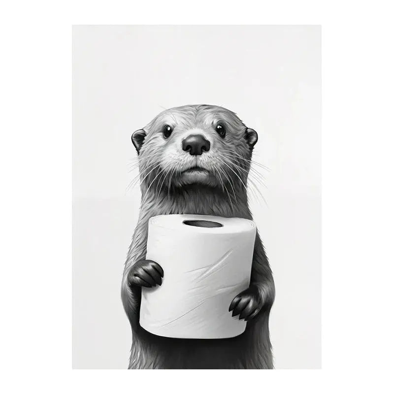 Cute Animals Toilet Paper Living Room Murals Wall Art Poster Otter Cat Tiger Canvas Painting Funny Bathroom Bathroom Home Decor June Wall Art