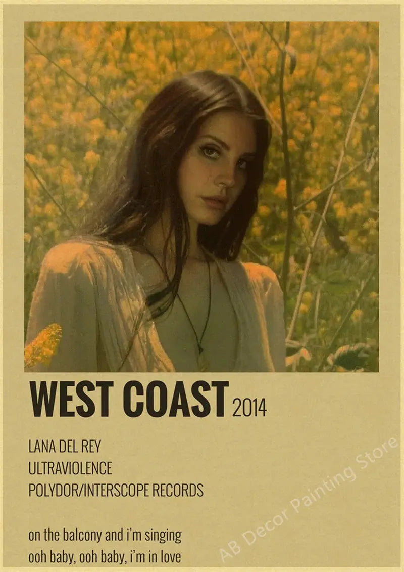 Lizzy Grant Lana Del Rey Posters Retro Kraft Paper Prints Music Album Poster Vintage Home Room Decor Aesthetic Art Wall Painting June Wall Art