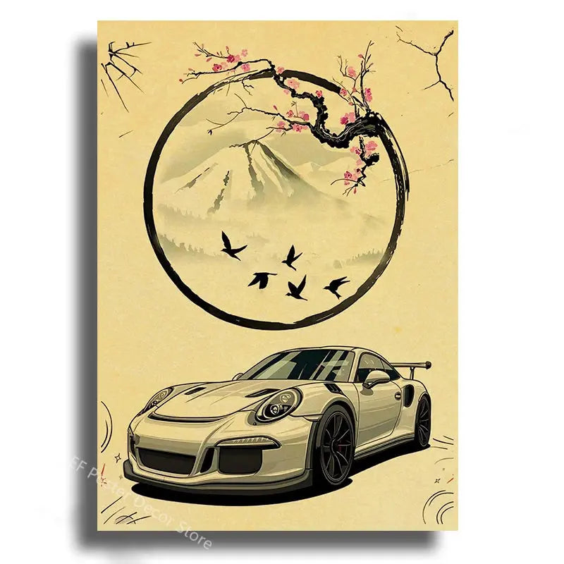 Japanese Cars Samurai Poster Painting Japan Racing Home Club Decor Wall Picture Vintage Aesthetic Jdm Car Gtr Anime Moon Printis June Wall Art
