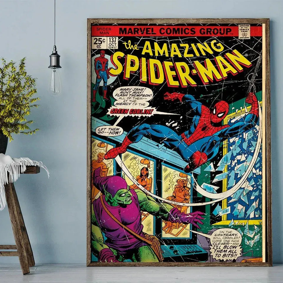Vintage Comics Superhero Marvel Spiderman Posters and Prints Canvas Painting Wall Art Decoration Pictures for Boy Bedroom Decor June Wall Art