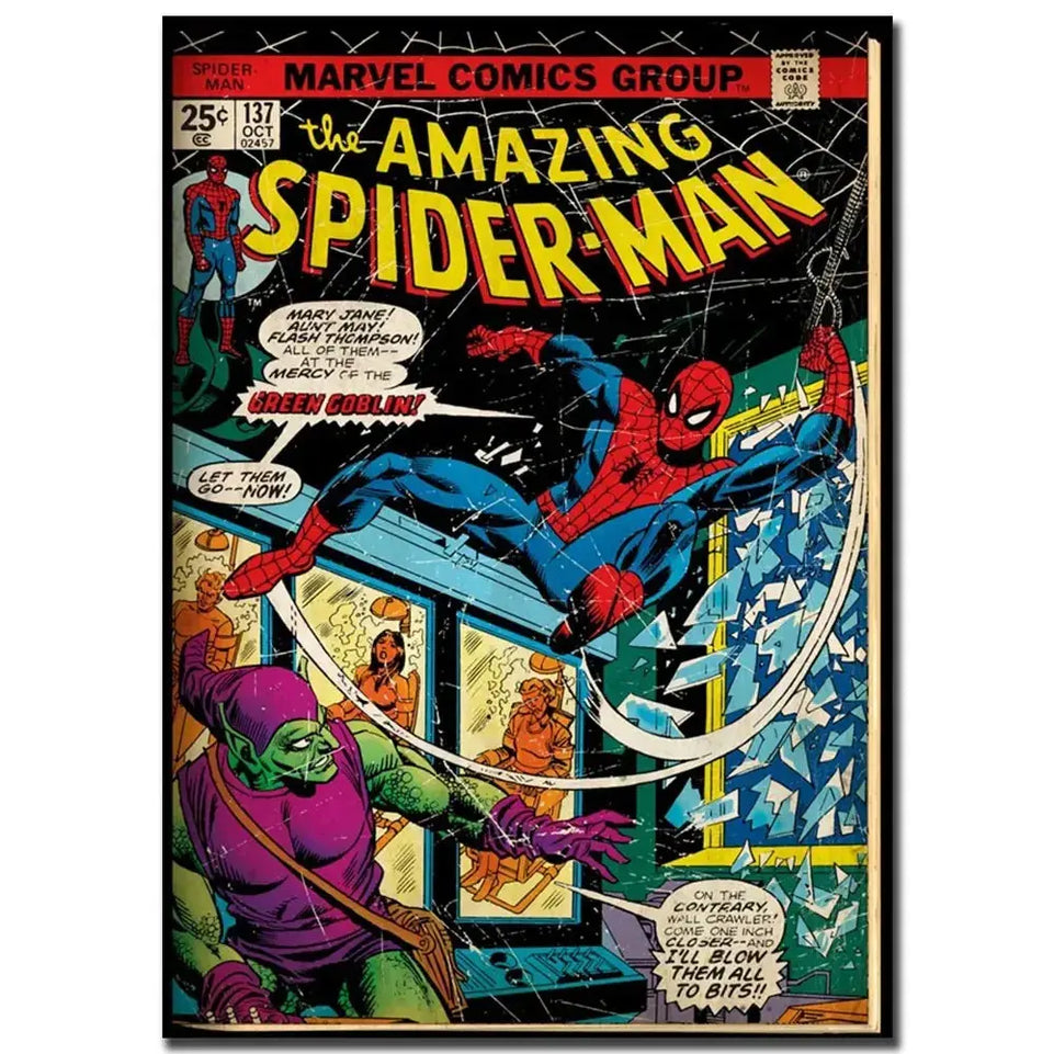 Vintage Comics Superhero Marvel Spiderman Posters and Prints Canvas Painting Wall Art Decoration Pictures for Boy Bedroom Decor June Wall Art