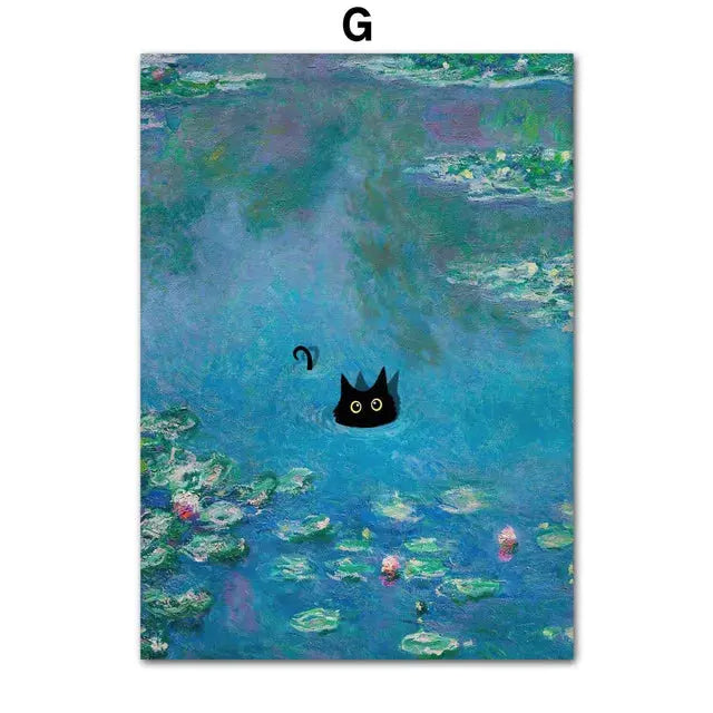 Funny Art Matisse Monet Black Cat Van Gogh Sunflowers Canvas Painting Posters and Prints Wall Pictures for Living Room Decor June Wall Art
