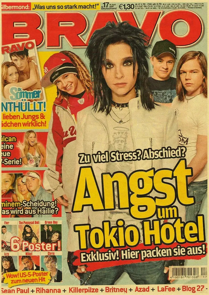 Tokio Hotel Poster German Rock Band Posters Retro Prints Nostalgic Art Wall Painting Vintage Room Home Decor Aesthetic Picture June Wall Art