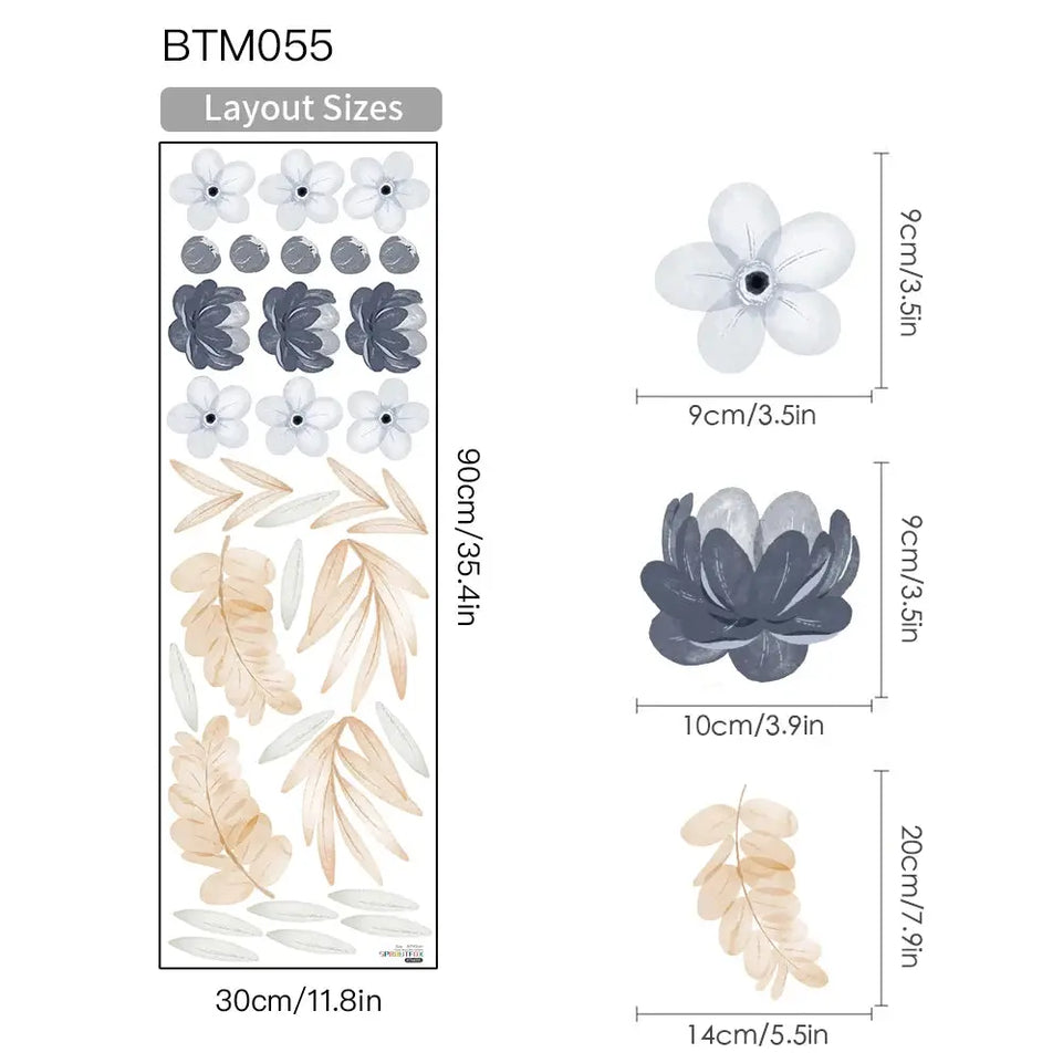 Boho Leaves Botanical DIY Wall Decals Art Mural Vinyl Wall Stickers for Nursery Kids Room Baby Girls Bedroom Home Decoration June Wall Art