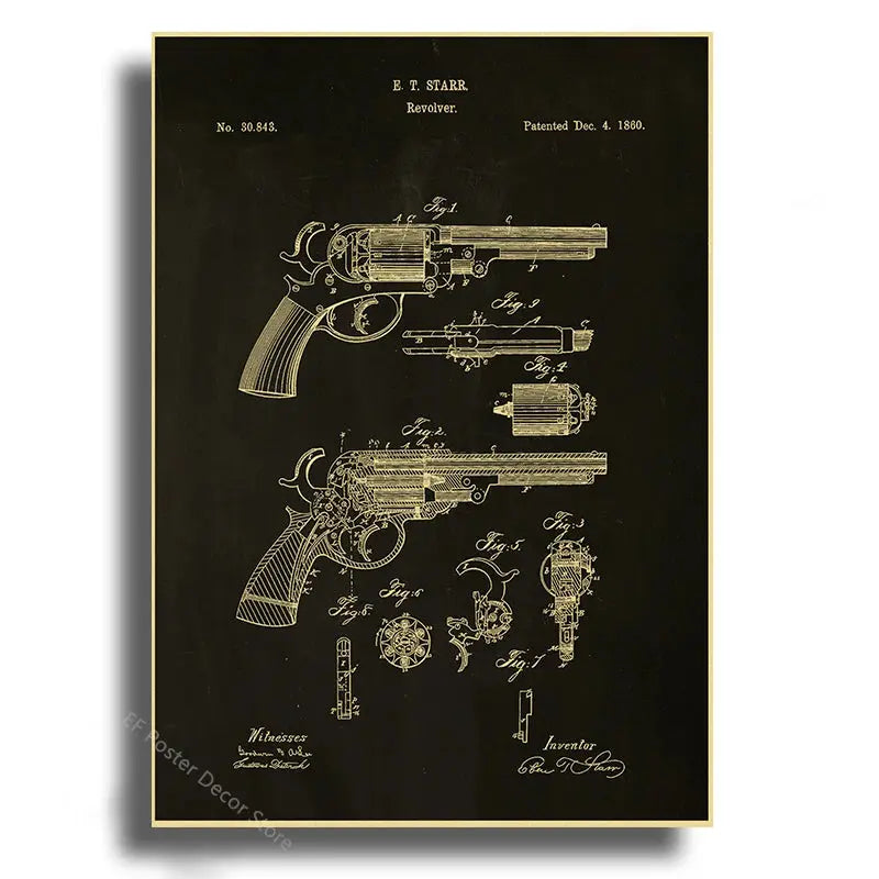 Gun Studies Posters Pistol/Rifle/Revolver Poster Home Room Club Decor Aesthetic Painting Handgun Vintage Prints Art Wall Picture June Wall Art