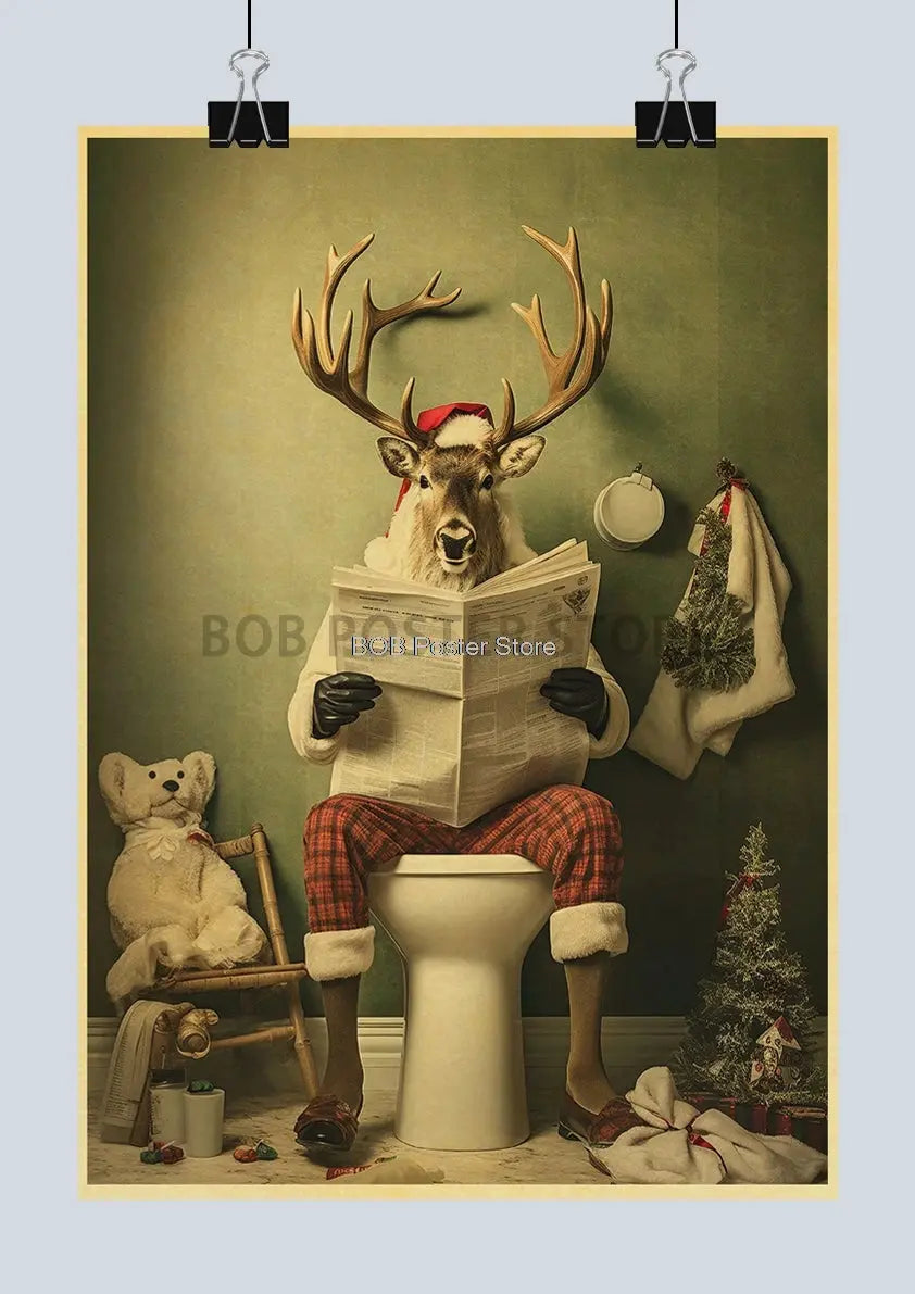 Animal Bathroom Toilet Funny Poster Kraft Paper Cat Dog Frog Art Home Decor Picture DIY Toilet Room Painting Wall Sticker Gift June Wall Art