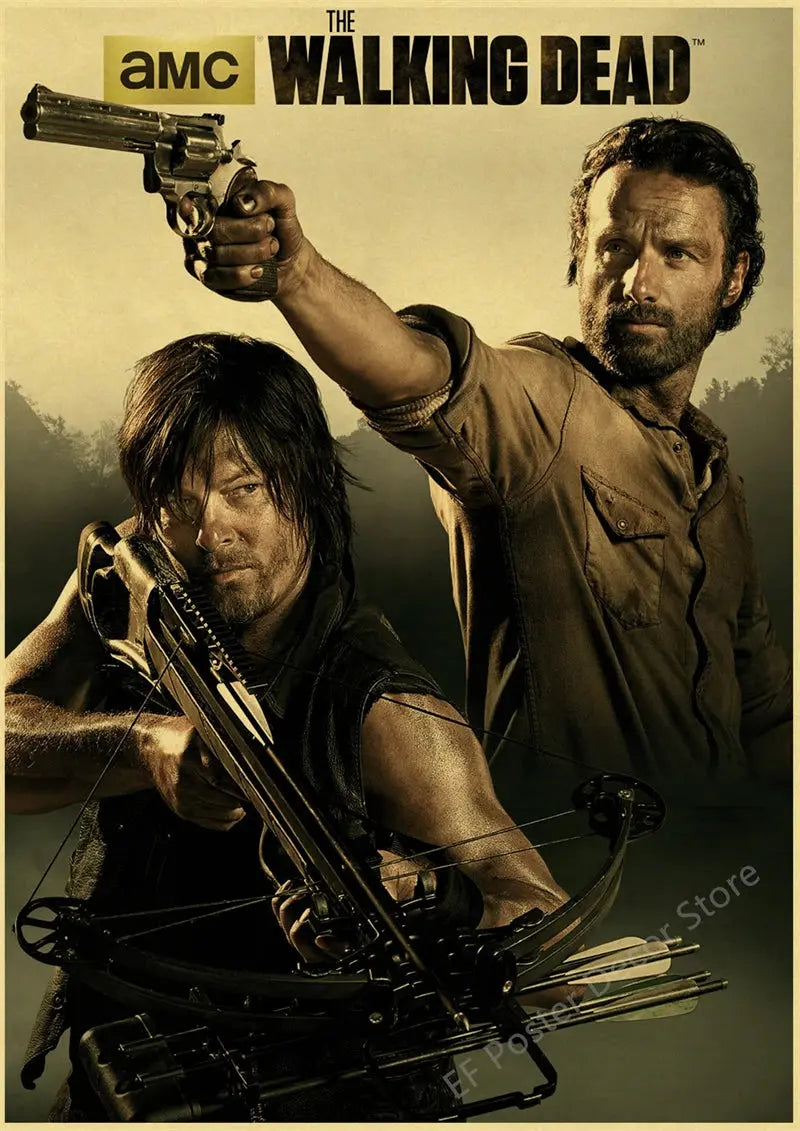 The Walking Dead Poster Rick Grimes/Daryl Dixon Prints Posters Horror TV Show Vintage Home Room Art Wall Decor Retro Painting June Wall Art