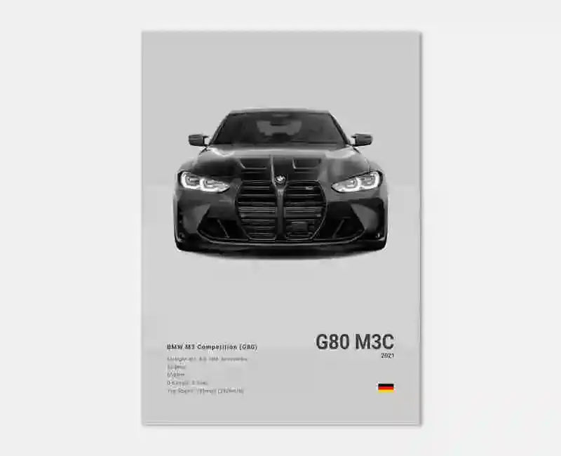Pop Black And White Poster Wall Art Luxury Supercar F80 M3 M140 GTR HD Oil On Canvas Print Home Living Room Bedroom Decor Gift June Wall Art