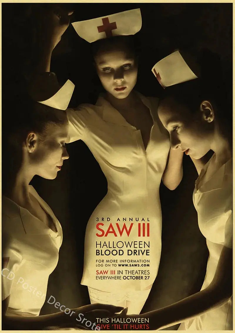 Horror Movie Saw Poster Film Retro Kraft Paper Posters DIY Vintage Home Room Bar Cafe Cinema Decor Aesthetic Art Wall Painting June Wall Art