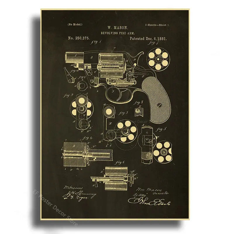 Gun Studies Posters Pistol/Rifle/Revolver Poster Home Room Club Decor Aesthetic Painting Handgun Vintage Prints Art Wall Picture June Wall Art