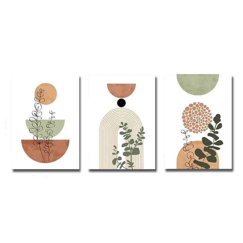 3pcs Modern Boho Abstract Shape Plant Poster Print Mid Century Bohemian Style Geometry Botanical Art Painting Wall Decor Picture June Wall Art