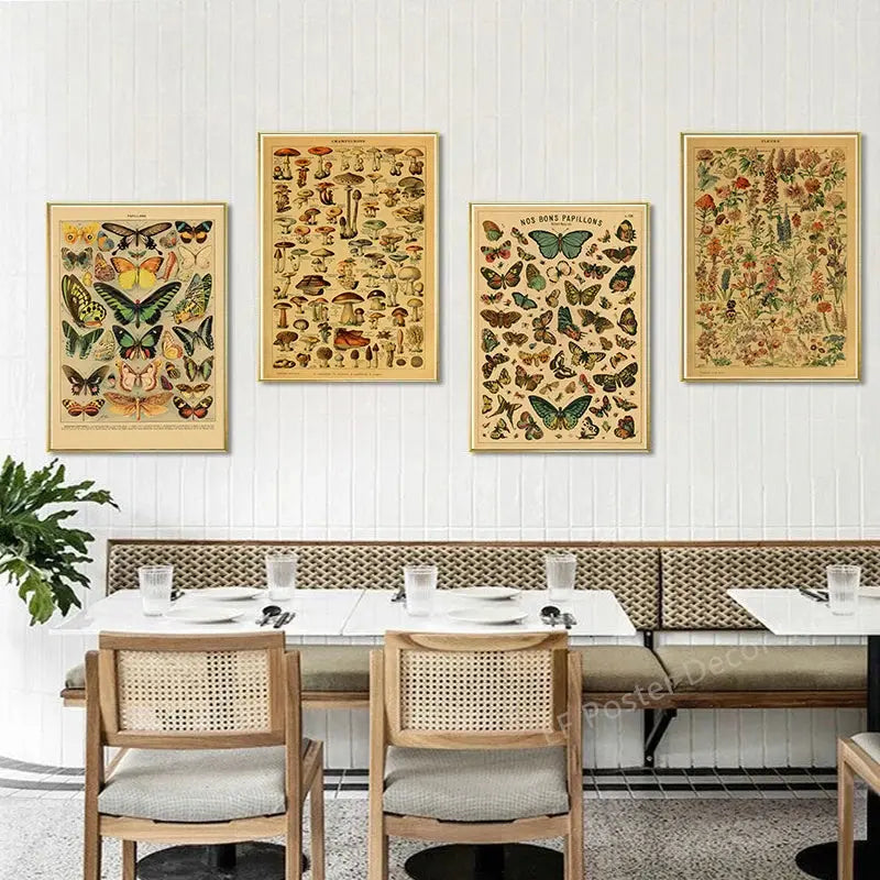 Botanical Art Prints Mushroom Retro Poster Animal/Flower/Plant/Leaf/Butterfly Study Painting Vintage Study Room Home Wall Decor June Wall Art