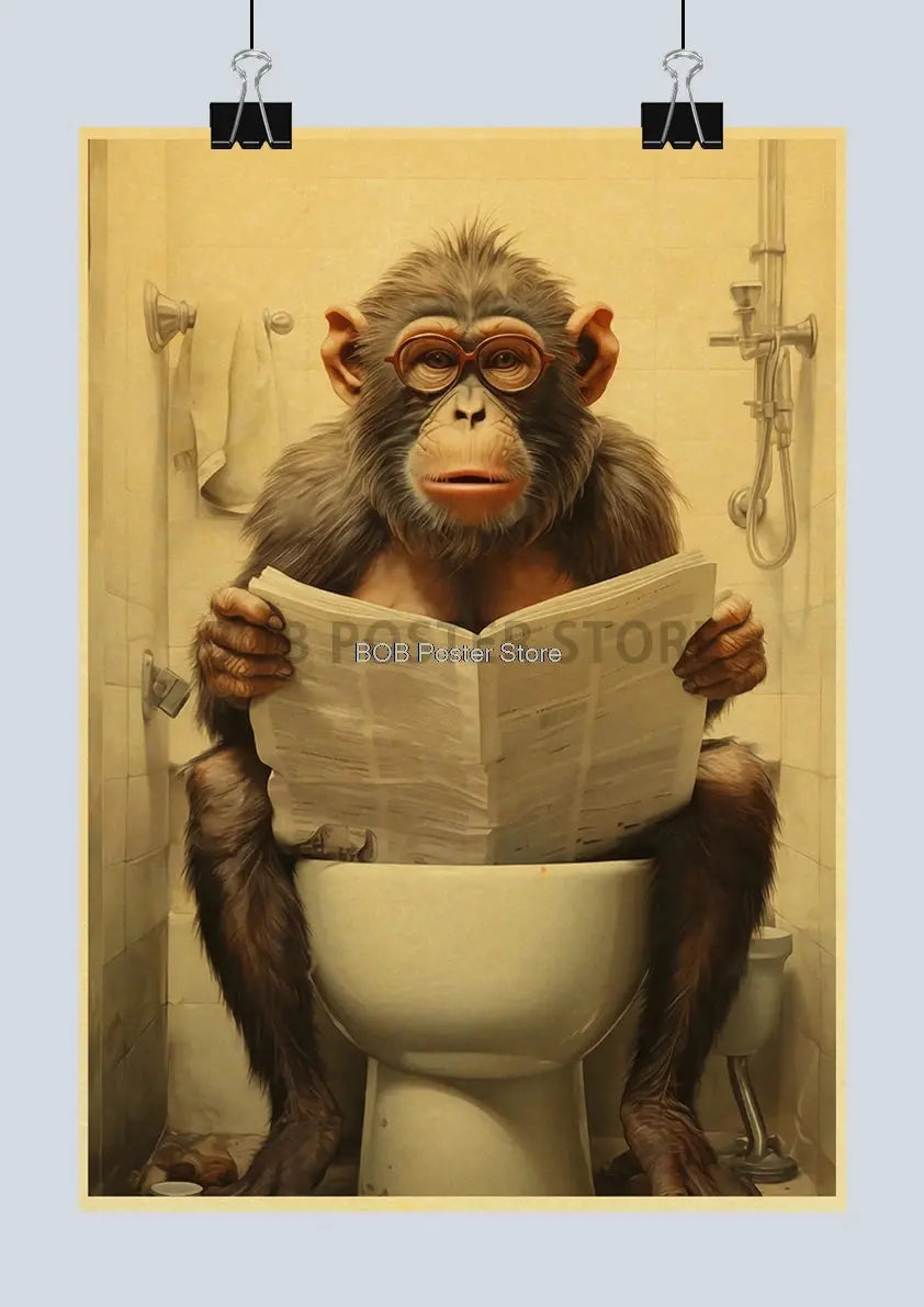 Animal Bathroom Toilet Funny Poster Kraft Paper Cat Dog Frog Art Home Decor Picture DIY Toilet Room Painting Wall Sticker Gift June Wall Art