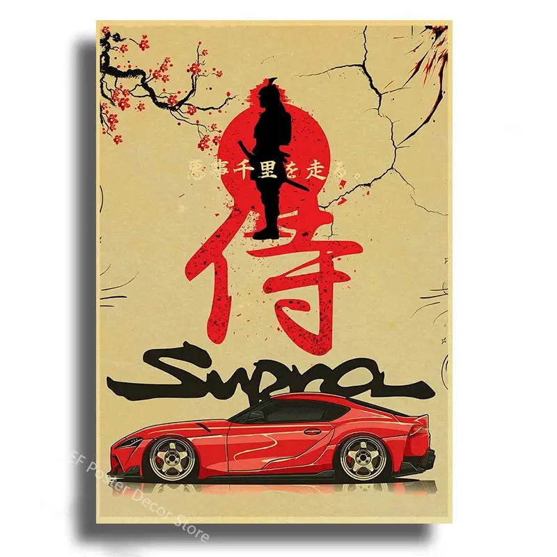 Japanese Cars Samurai Poster Painting Japan Racing Home Club Decor Wall Picture Vintage Aesthetic Jdm Car Gtr Anime Moon Printis June Wall Art