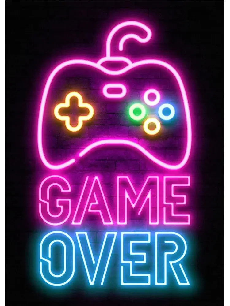 Neon Art Happy Gaming Zone Games Room Poster Print Canvas Painting Gamer Office Wall Art For Boy Bedroom Home Decor No LED June Wall Art