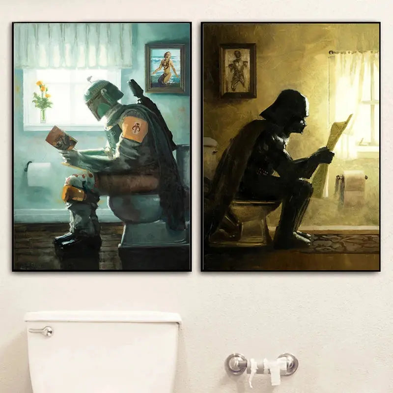 Darth Vader Star Wars Bathroom Art Prints Watercolor Boba Fett Poster Funny Toilet Sign Canvas Painting Restroom Wall Decor June Wall Art
