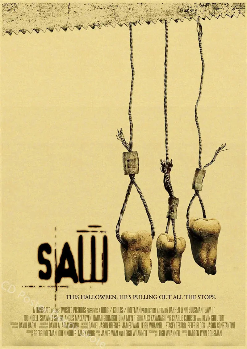 Horror Movie Saw Poster Film Retro Kraft Paper Posters DIY Vintage Home Room Bar Cafe Cinema Decor Aesthetic Art Wall Painting June Wall Art